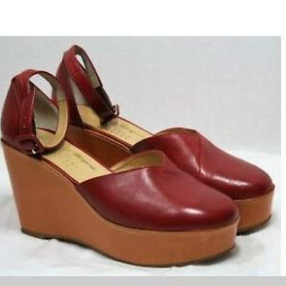 Robert Clergerie Leather Ankle Strap Platform Wedge Shoes 6 1/2